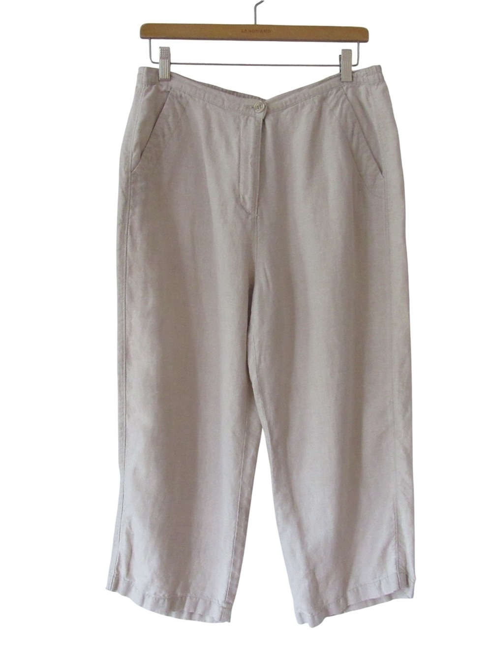 LL Bean Womens Linen Pants 14 Cropped Outdoors Breathable Beige Classic Vintage